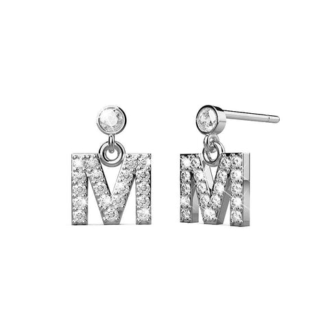 Solid 925 Sterling Silver Initial Crystal Personalised Alphabet Letter Earrings